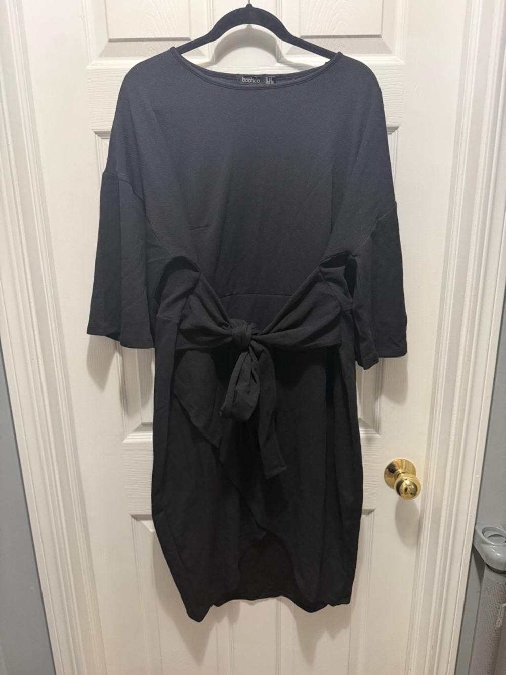 Boohoo Black Kimono Sleeve Tie-Front Midi Dress